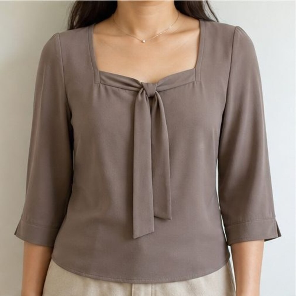 Taupe Wrap Blouse - Picture 2 of 6